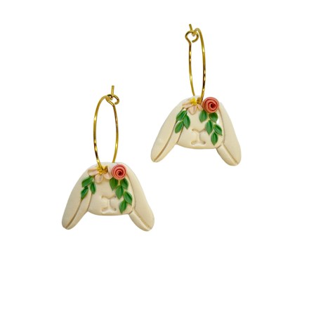 earrings hoops steel gold with white rabbits2